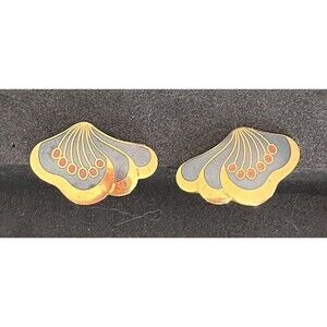 Laurel Burch Fan Flower Petal Earrings Dark Blue/Gold/Gold Enamel